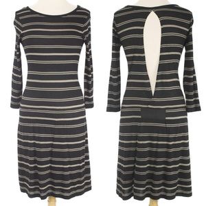 🍍STEM Black & Taupe Striped Open Back Dress